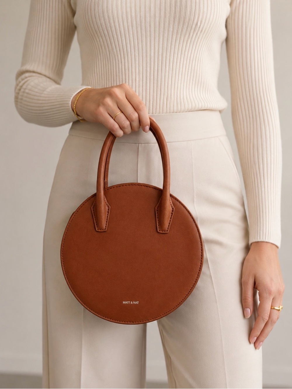 ❤️Matt & Nat Stella Round Mini Tote Handbag in Cognac